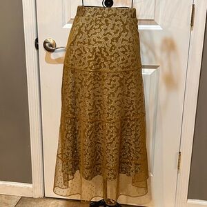 LOGO by Lori Goldstein Midi Skirt with Gold Mesh Overlay